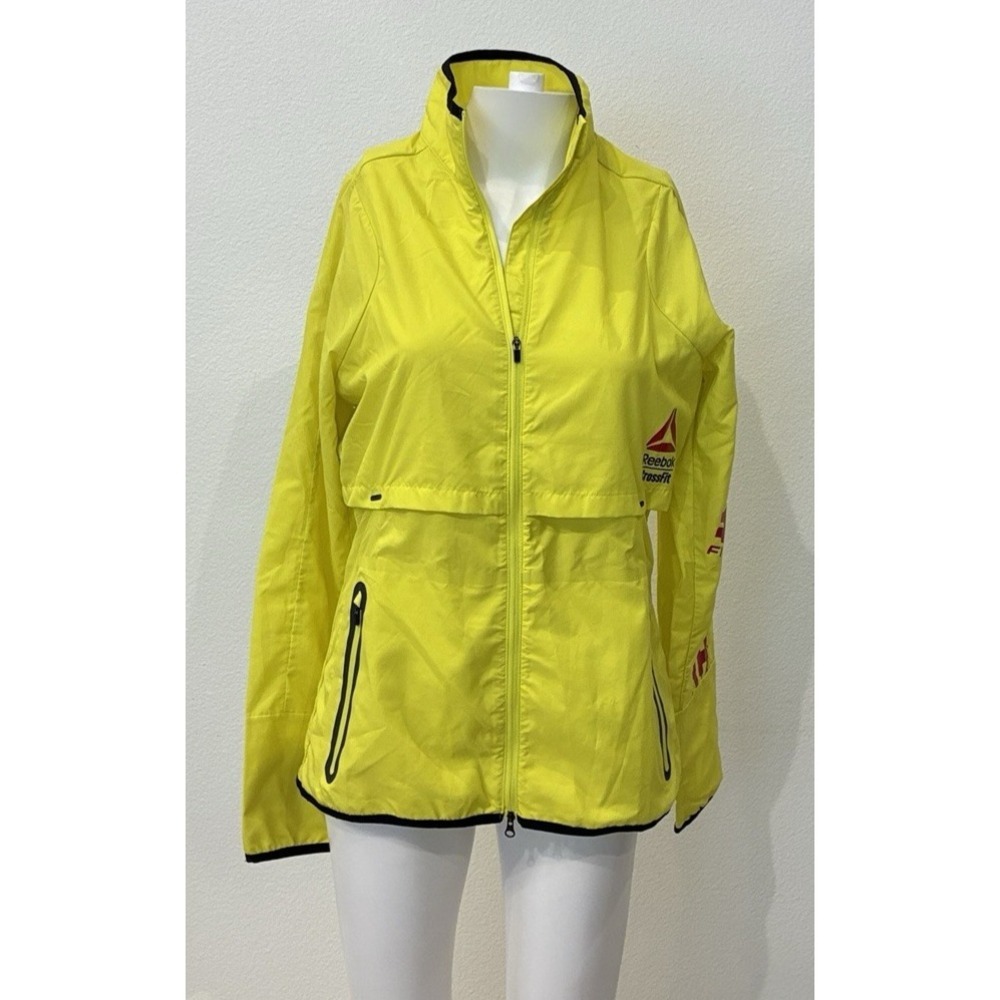 Reebok CrossFit Windbreaker Jacket Neon Yellow Women's XS Full Zip Athletic‎